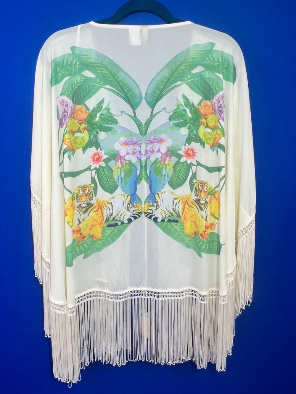 NWOT |•DIVIDED•| Beautiful Tropical Tiger Print Fringe Kimono One Size - Picture 4 of 9